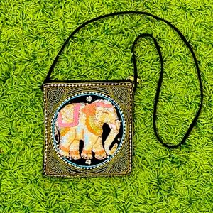 vintage velvet beaded elephant zip up shoulder bag